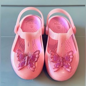 Pink CROCS With Glittery Butterfly Appliqué (Toddler Size 8)